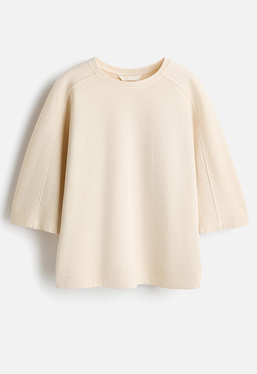 H&M - Short-sleeved cotton sweatshirt - light beige