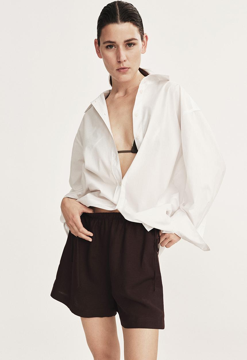 H&M - Drawstring-detail linen-blend shorts - dark brown
