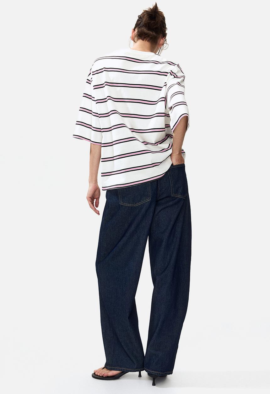 H&M - Oversized cotton t-shirt - white/pink striped