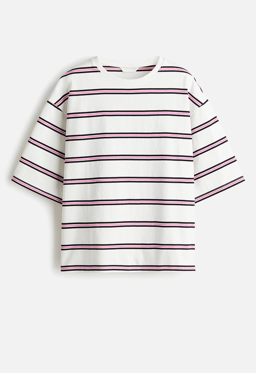 H&M - Oversized cotton t-shirt - white/pink striped