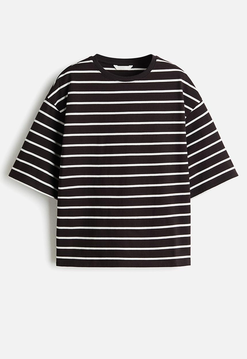 H&M - Oversized cotton t-shirt - dark brown/striped