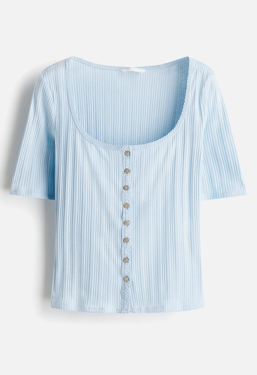 H&M - Pointelle-knit top - light blue