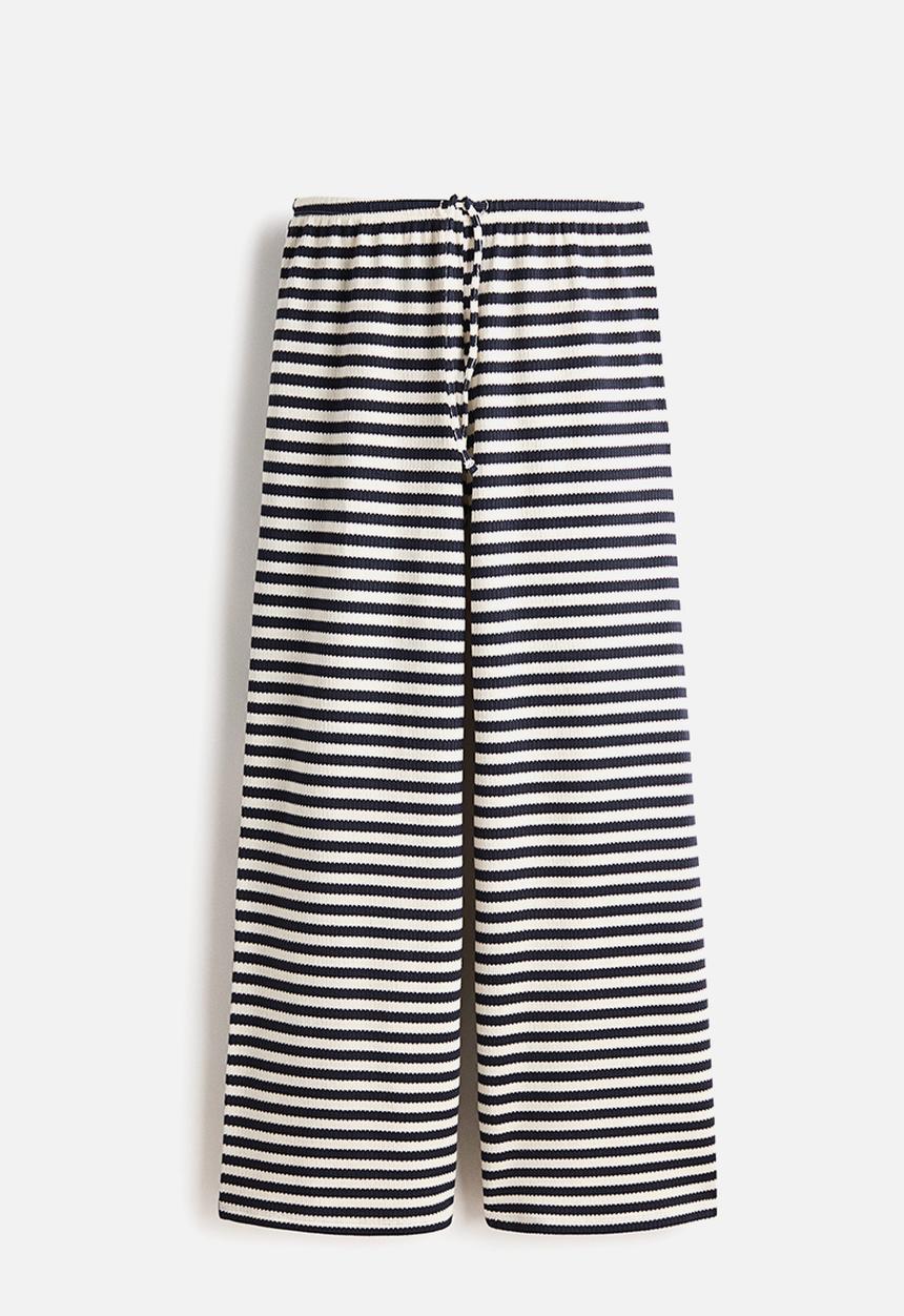 H&M - Knitted trousers - white/navy blue striped