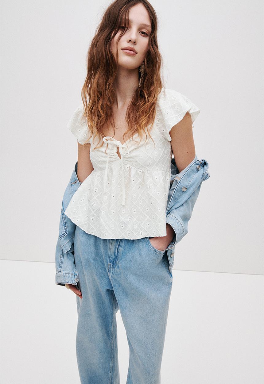 H&M - Pointelle jersey blouse - white