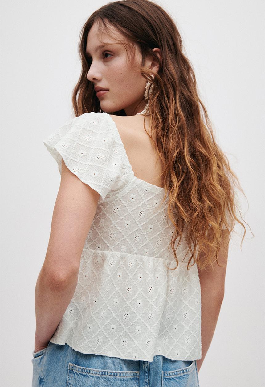 H&M - Pointelle jersey blouse - white