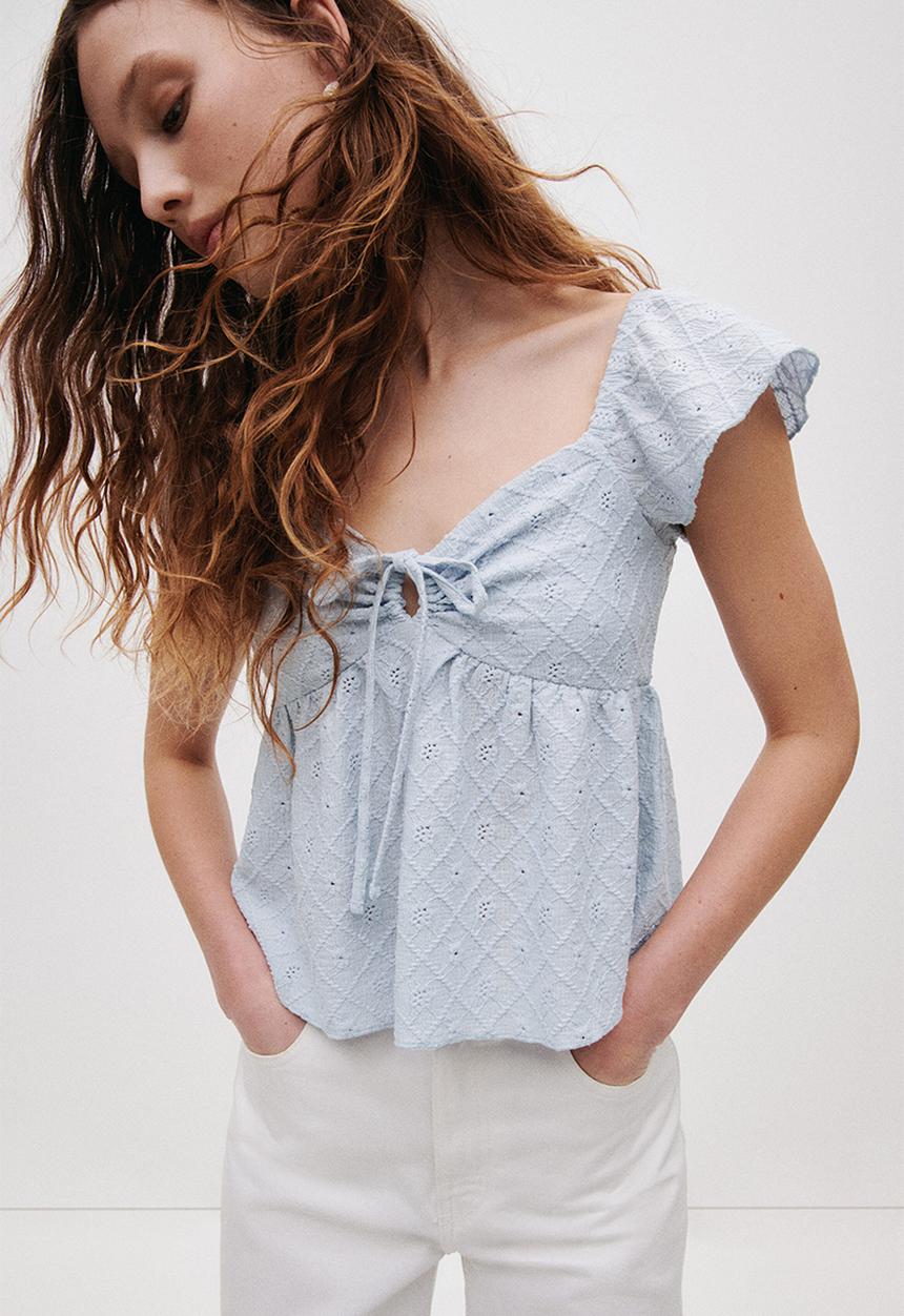 H&M - Pointelle jersey blouse - light blue