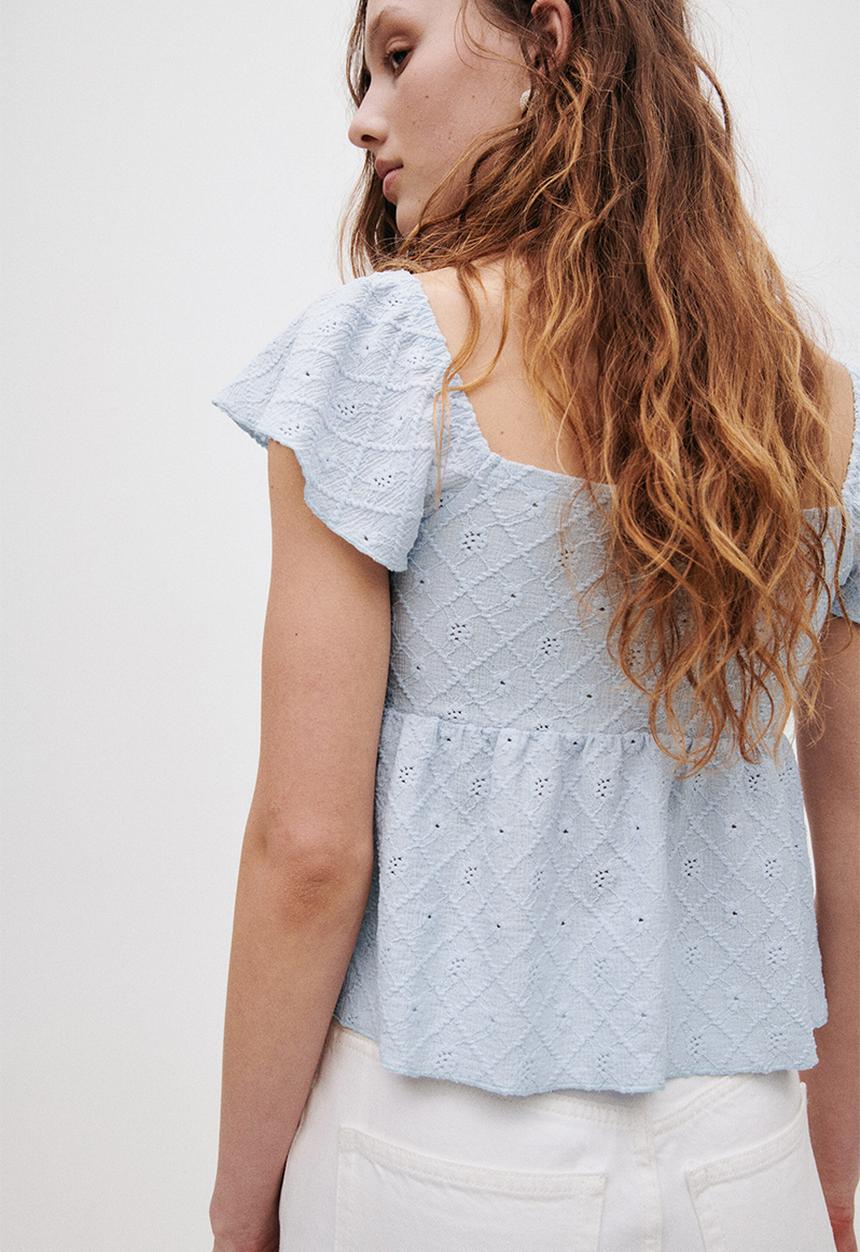 H&M - Pointelle jersey blouse - light blue