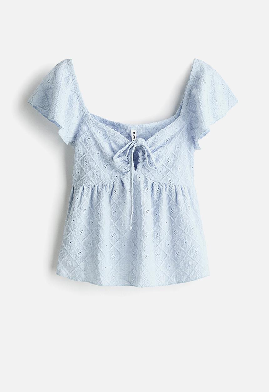 H&M - Pointelle jersey blouse - light blue
