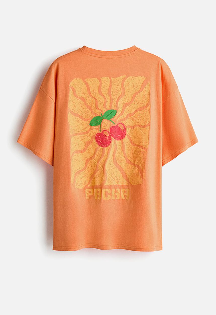 H&M - Oversized print-motif t-shirt - orange/pacha