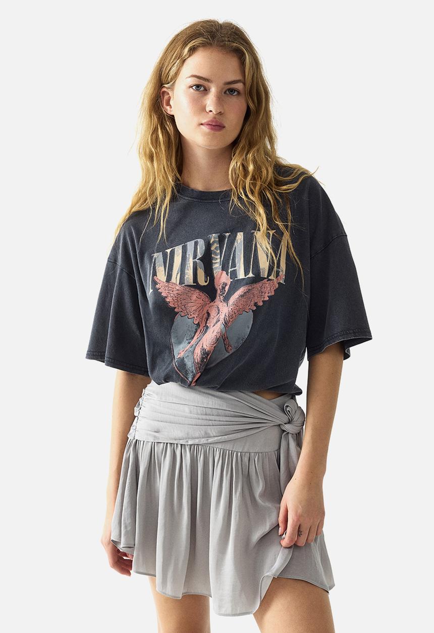 H&M - Oversized print-motif t-shirt - dark grey/nirvana