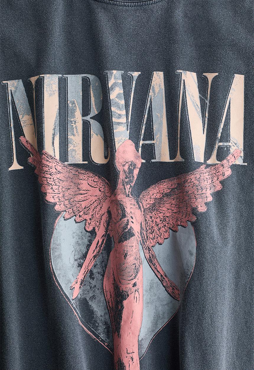 H&M - Oversized print-motif t-shirt - dark grey/nirvana