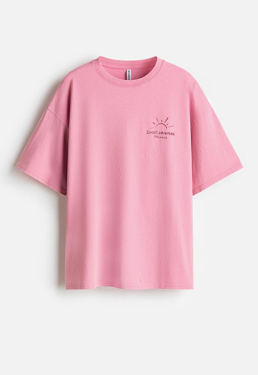 H&M - Oversized print-motif t-shirt - pink/sunset