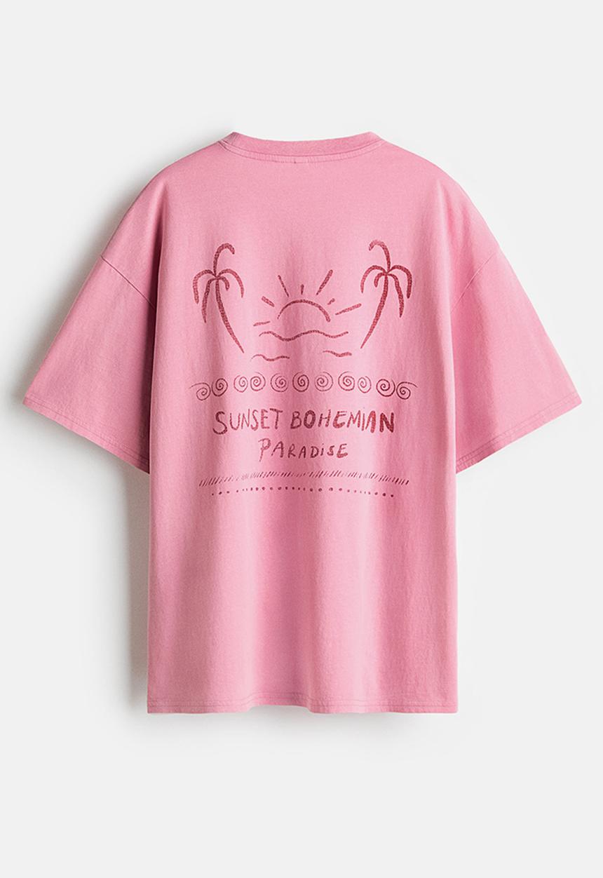 H&M - Oversized print-motif t-shirt - pink/sunset