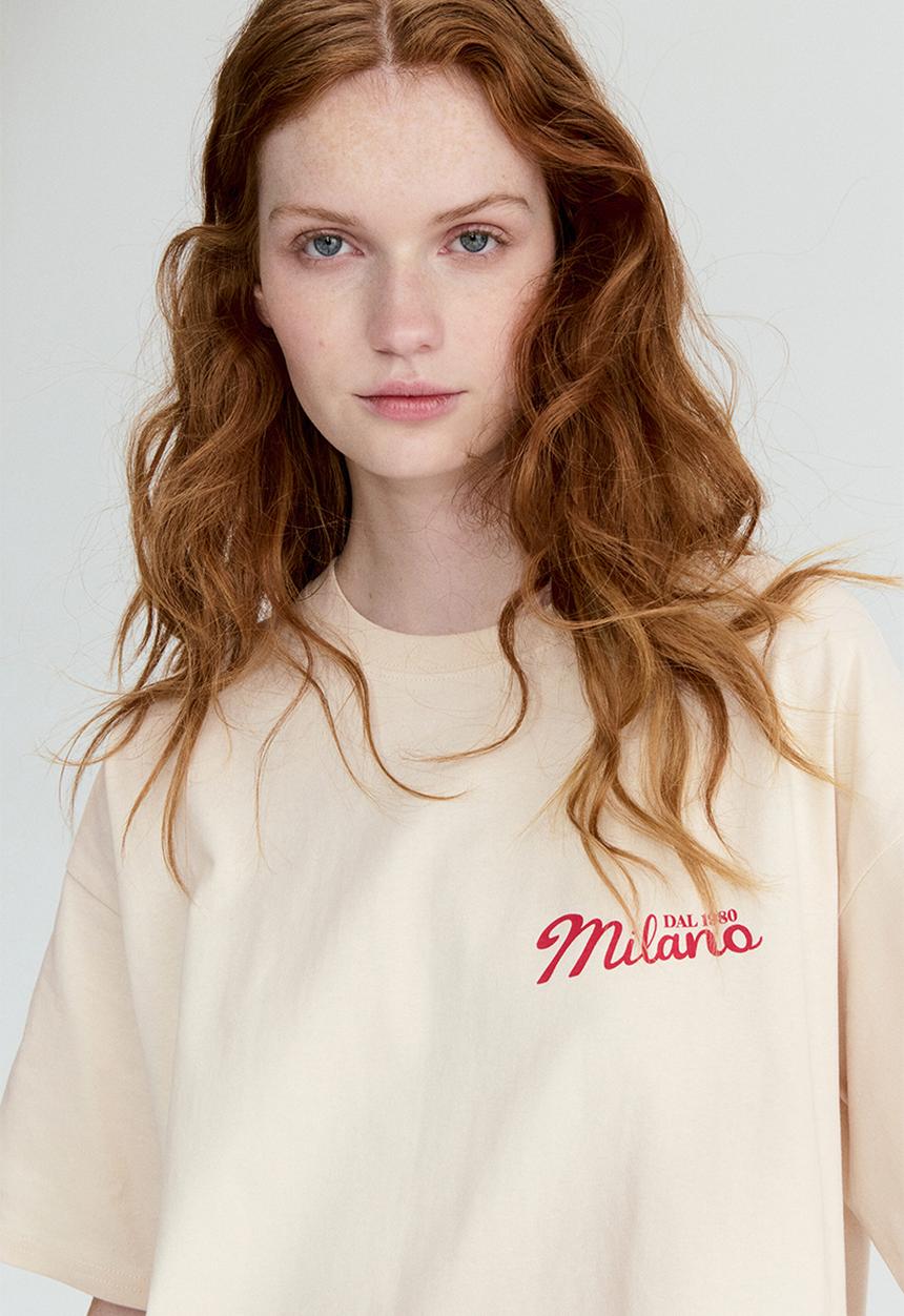 H&M - Oversized print-motif t-shirt - light beige/macchiato