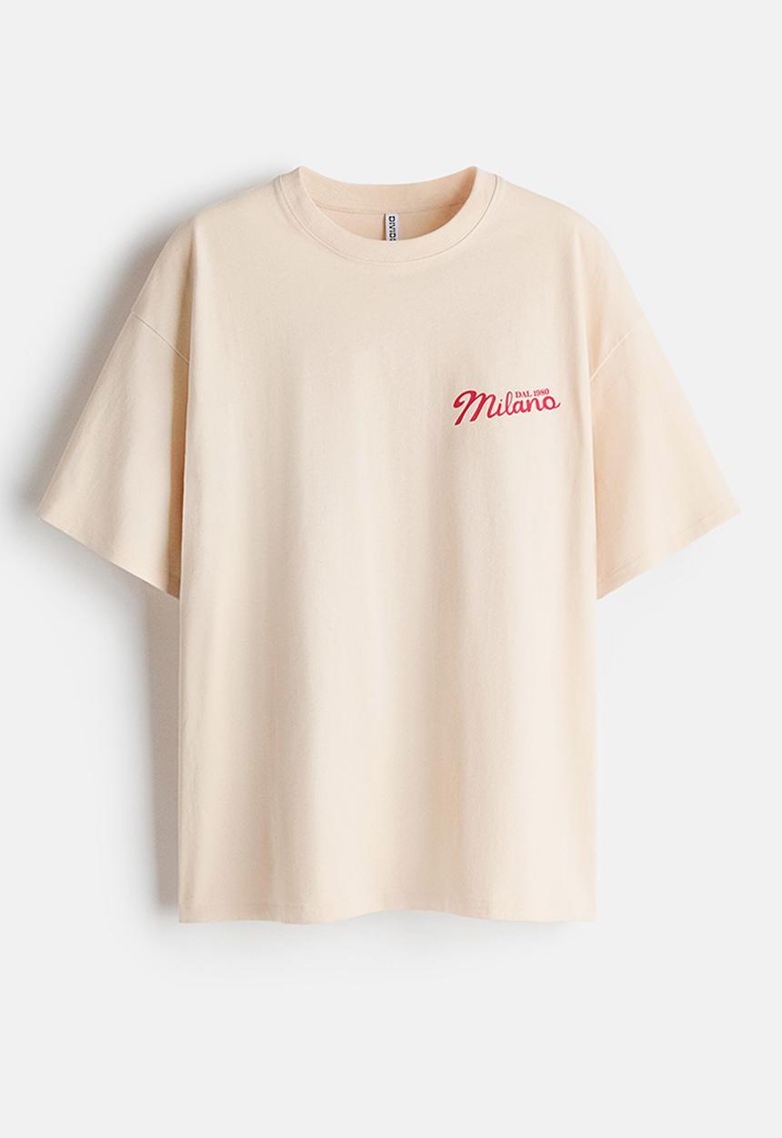 H&M - Oversized print-motif t-shirt - light beige/macchiato
