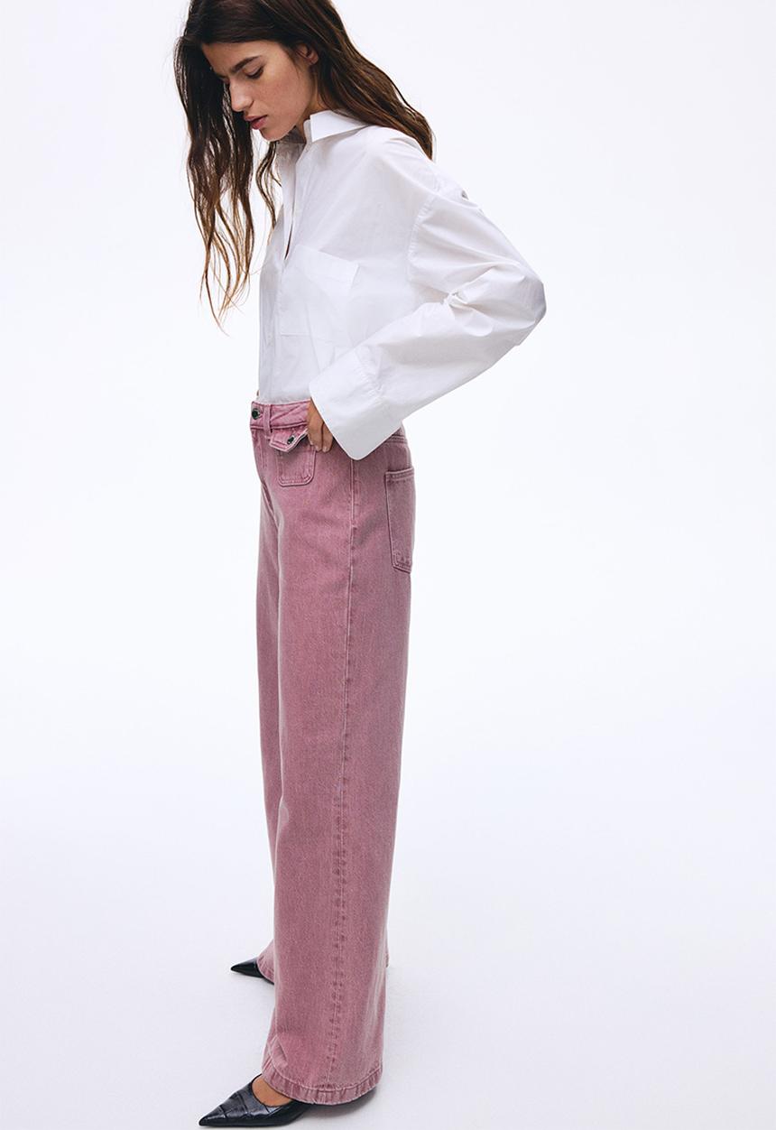 H&M - Wide high jeans - dark pink