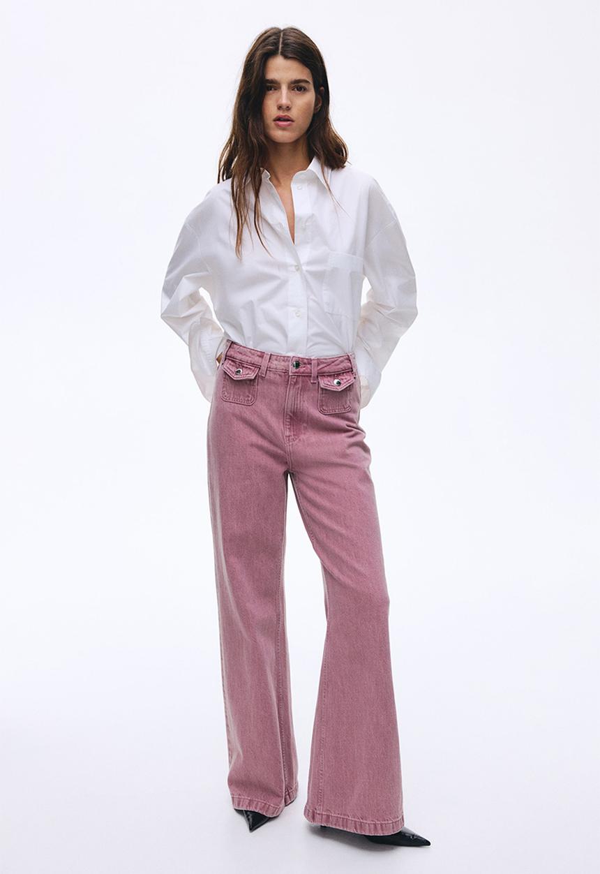 H&M - Wide high jeans - dark pink