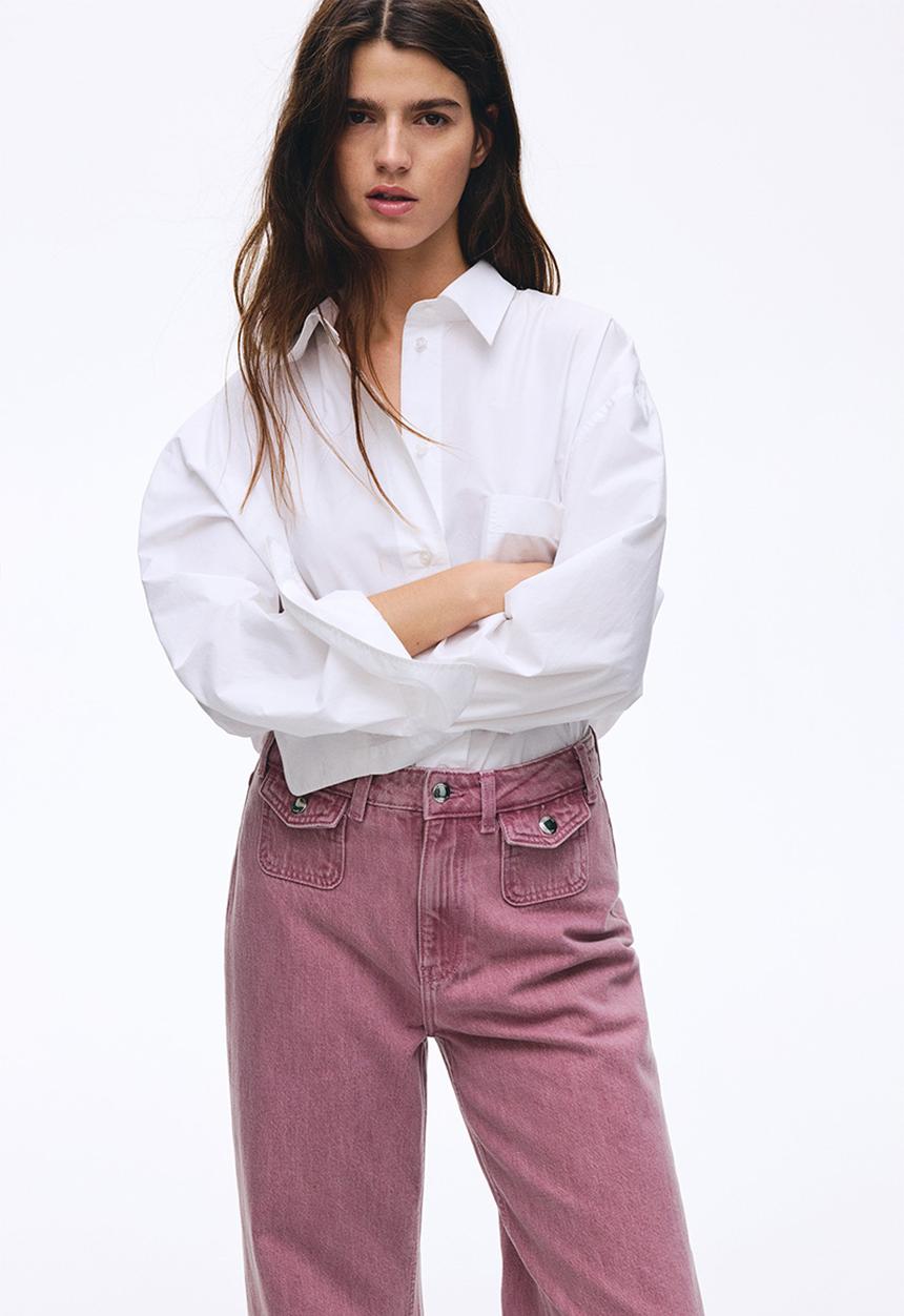 H&M - Wide high jeans - dark pink