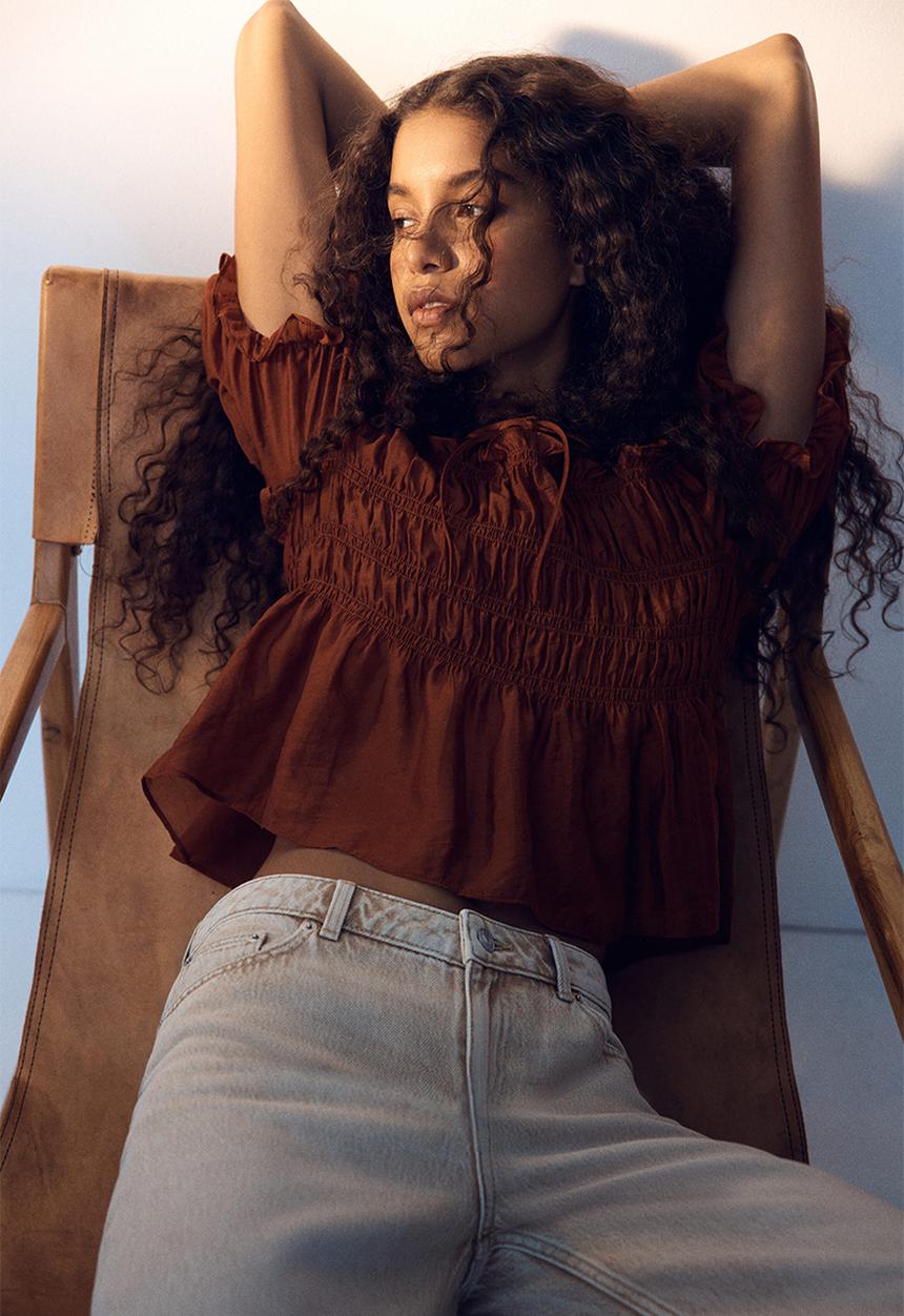 H&M - Smocked blouse - rust red