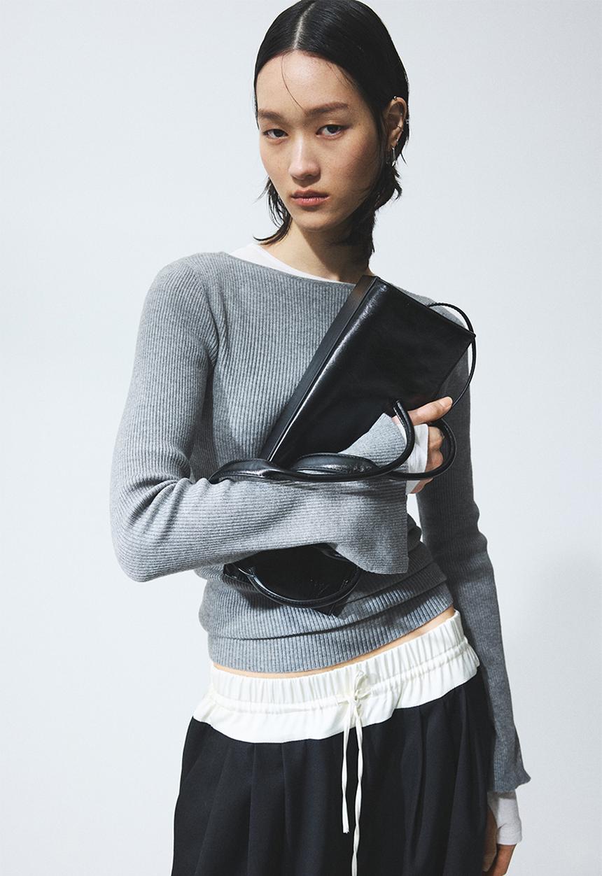 H&M - Rib-knit top - grey marl