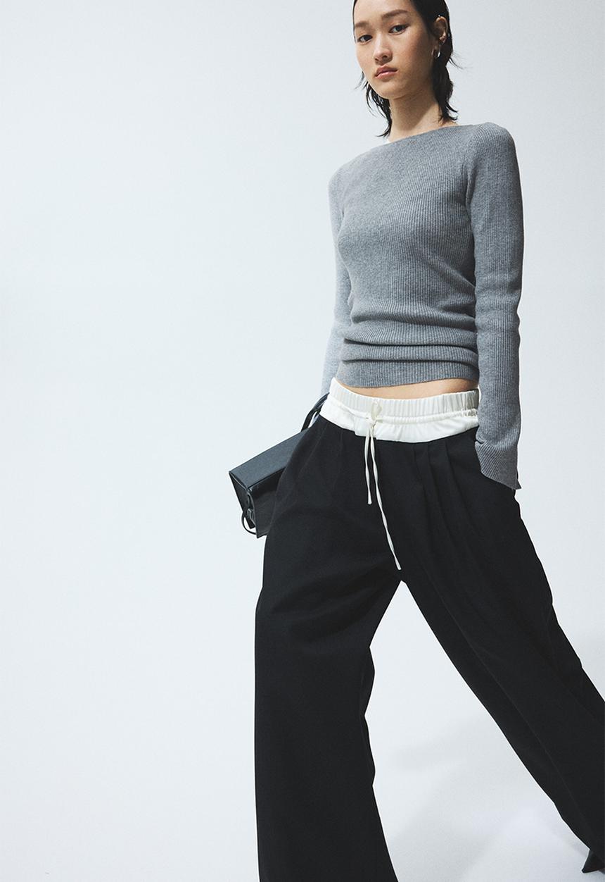 H&M - Rib-knit top - grey marl