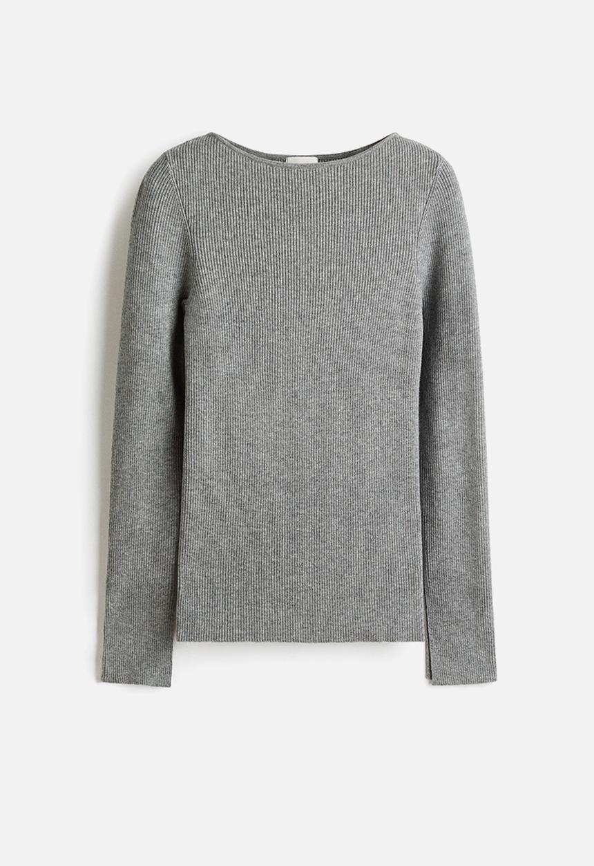 H&M - Rib-knit top - grey marl
