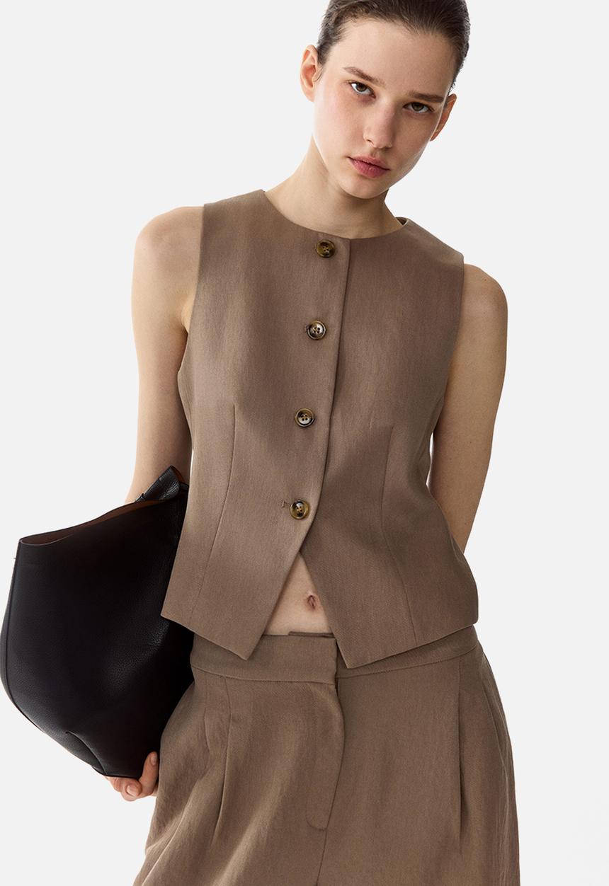 H&M - Waistcoat - dark beige