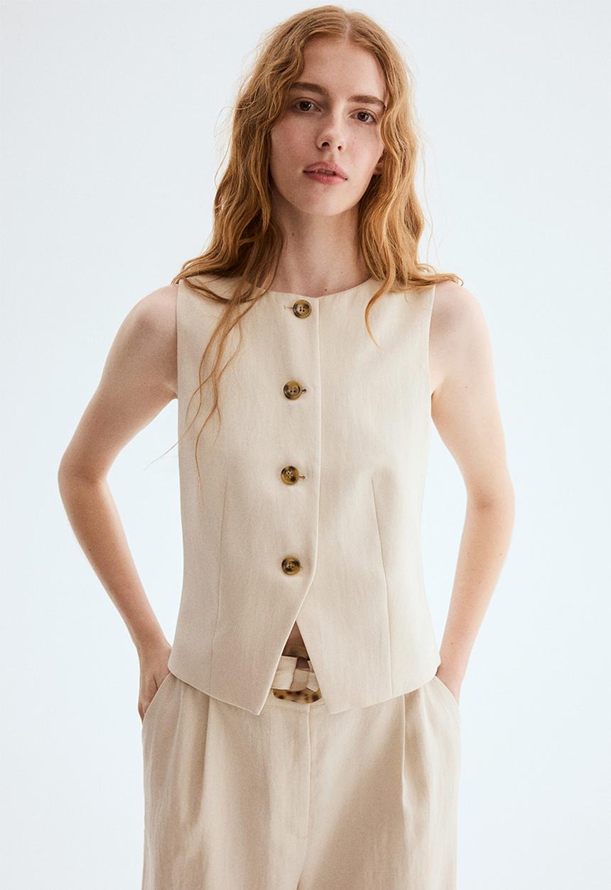 H&M - Waistcoat - light beige