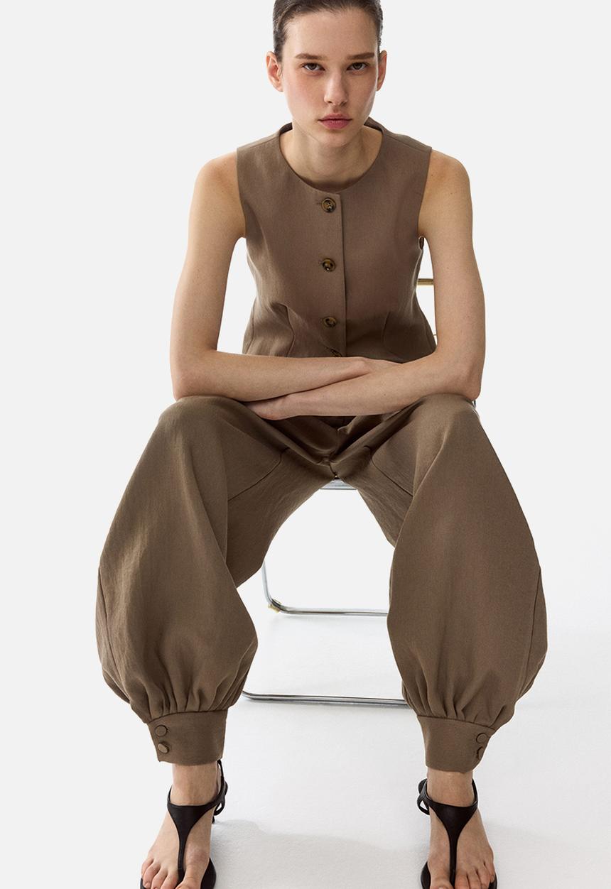 H&M - Balloon-leg twill trousers - dark beige