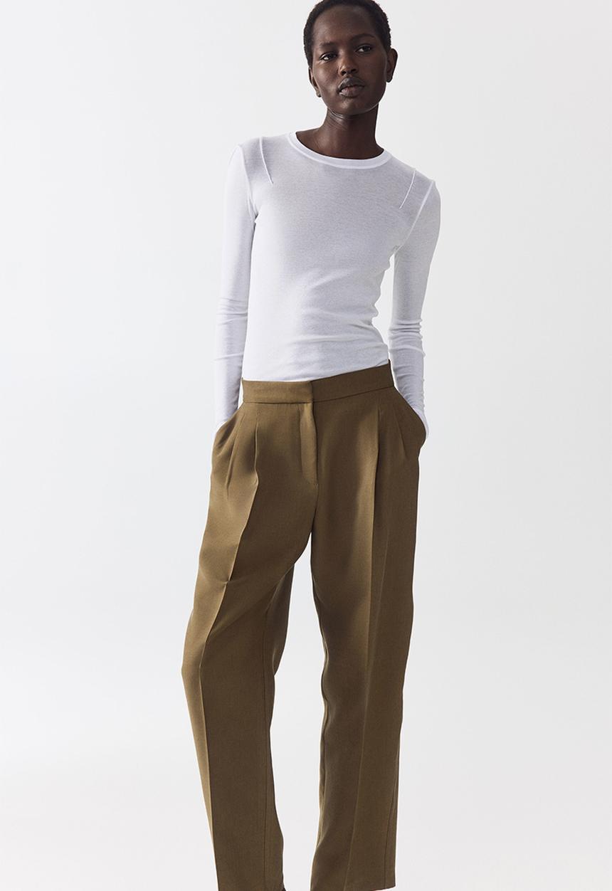 H&M - Barrel-leg twill trousers - khaki green