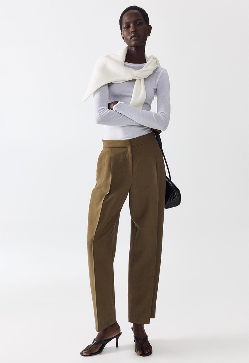 H&M - Barrel-leg twill trousers - khaki green