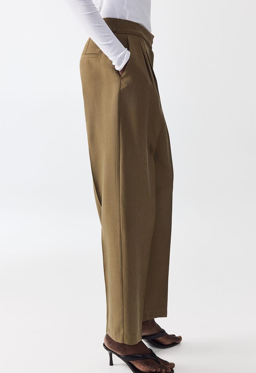 H&M - Barrel-leg twill trousers - khaki green