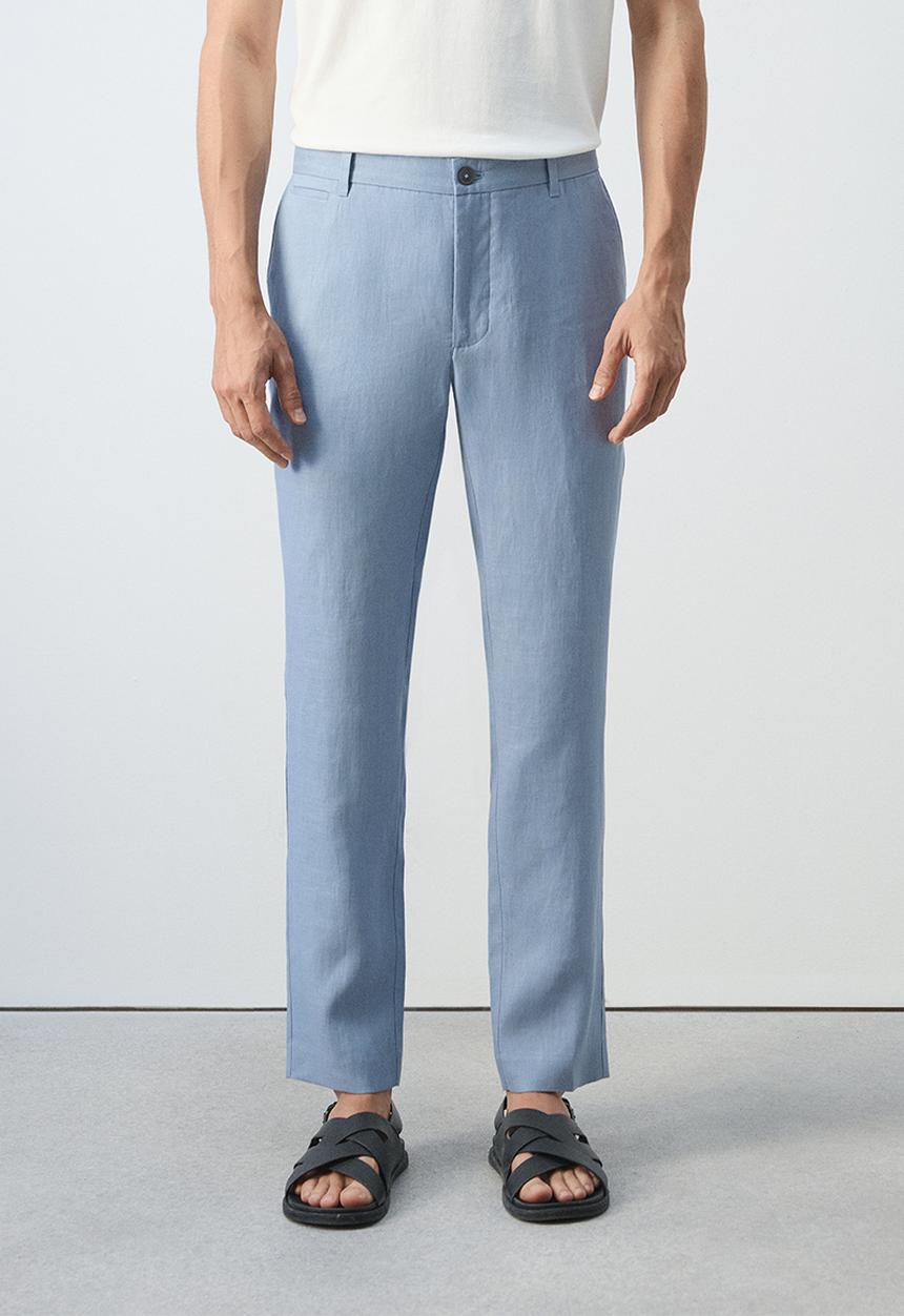 MANGO - Oyster Slim-fit 100% linen trousers- Sky-Blue