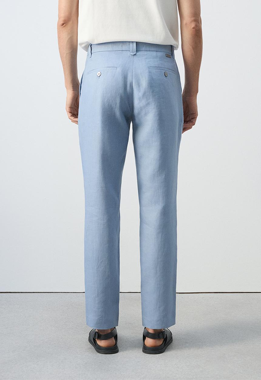 MANGO - Oyster Slim-fit 100% linen trousers- Sky-Blue