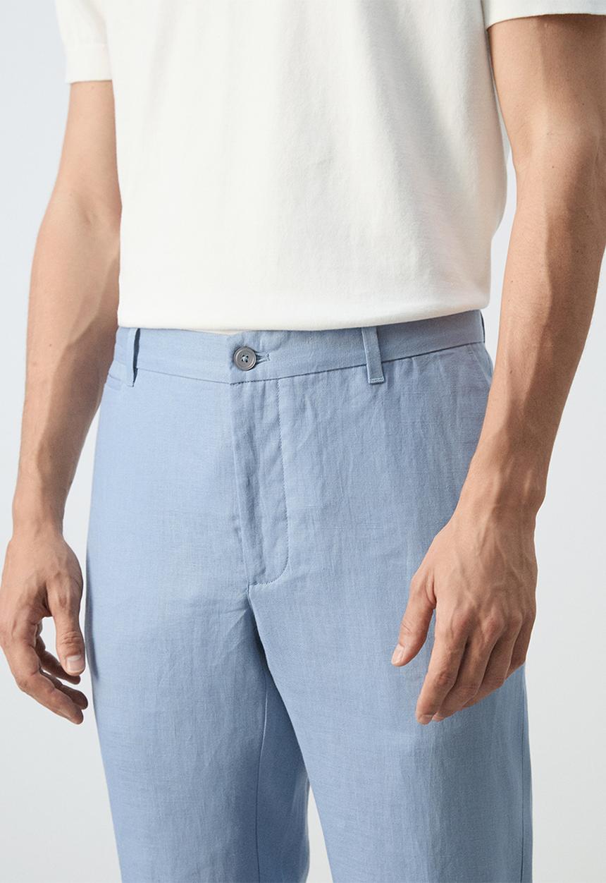 MANGO - Oyster Slim-fit 100% linen trousers- Sky-Blue