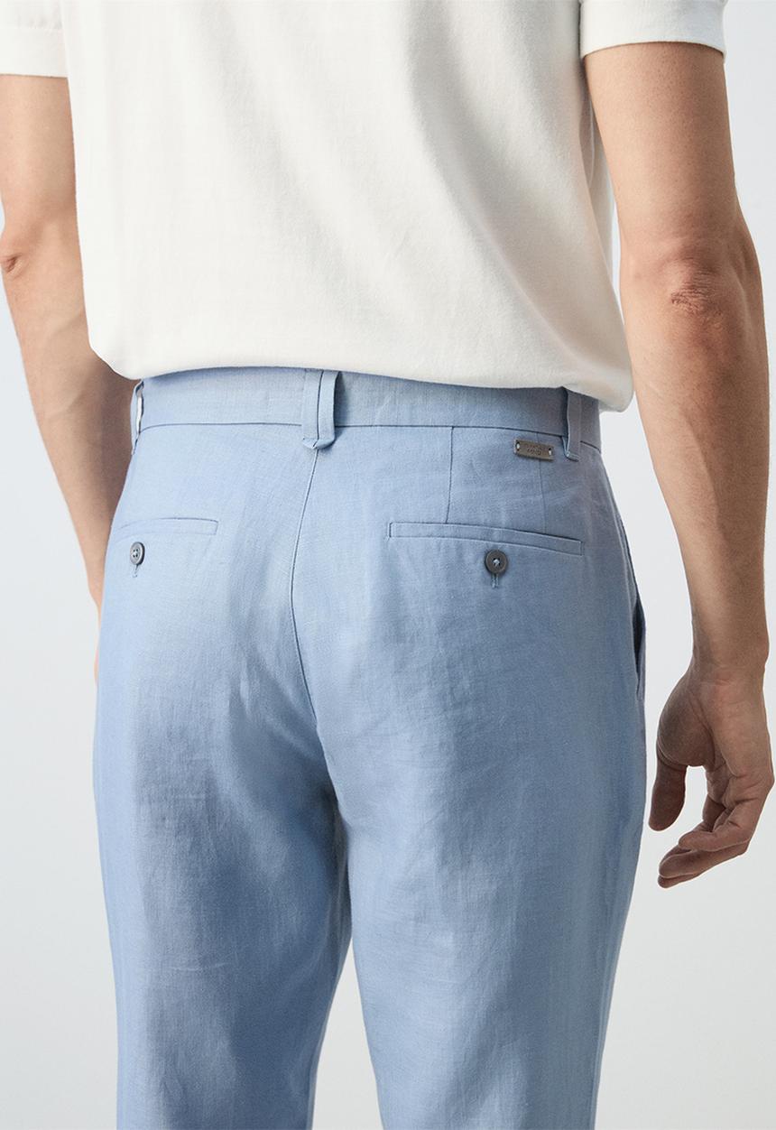 MANGO - Oyster Slim-fit 100% linen trousers- Sky-Blue