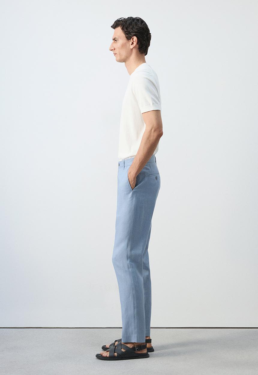 MANGO - Oyster Slim-fit 100% linen trousers- Sky-Blue