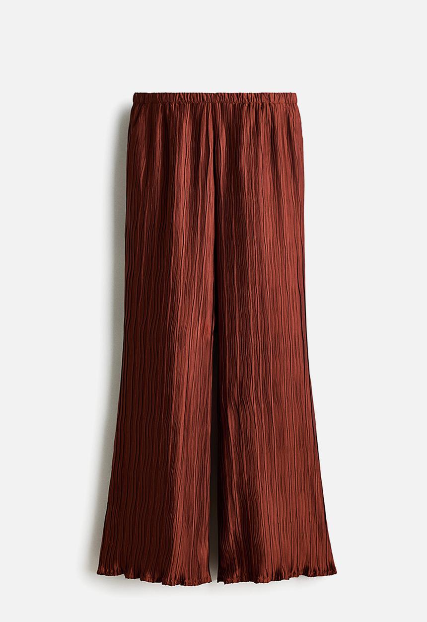 H&M - Crinkled trousers - dark red