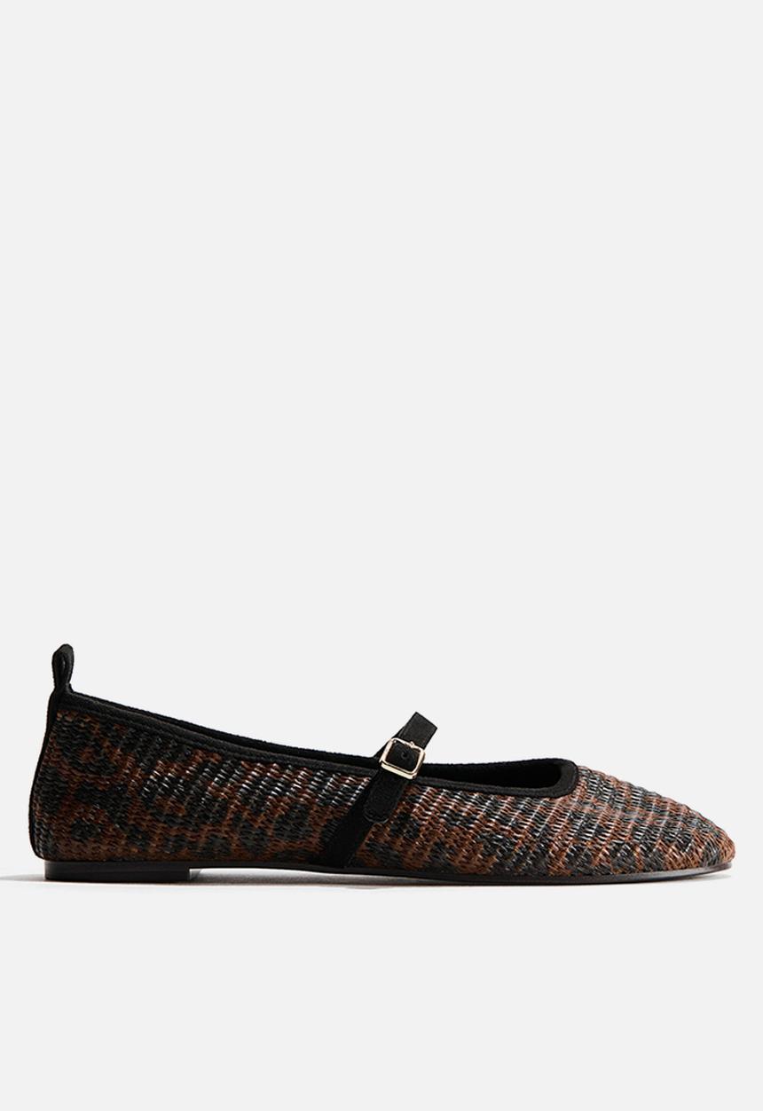 H&M - Straw mary janes - dark brown/leopard print