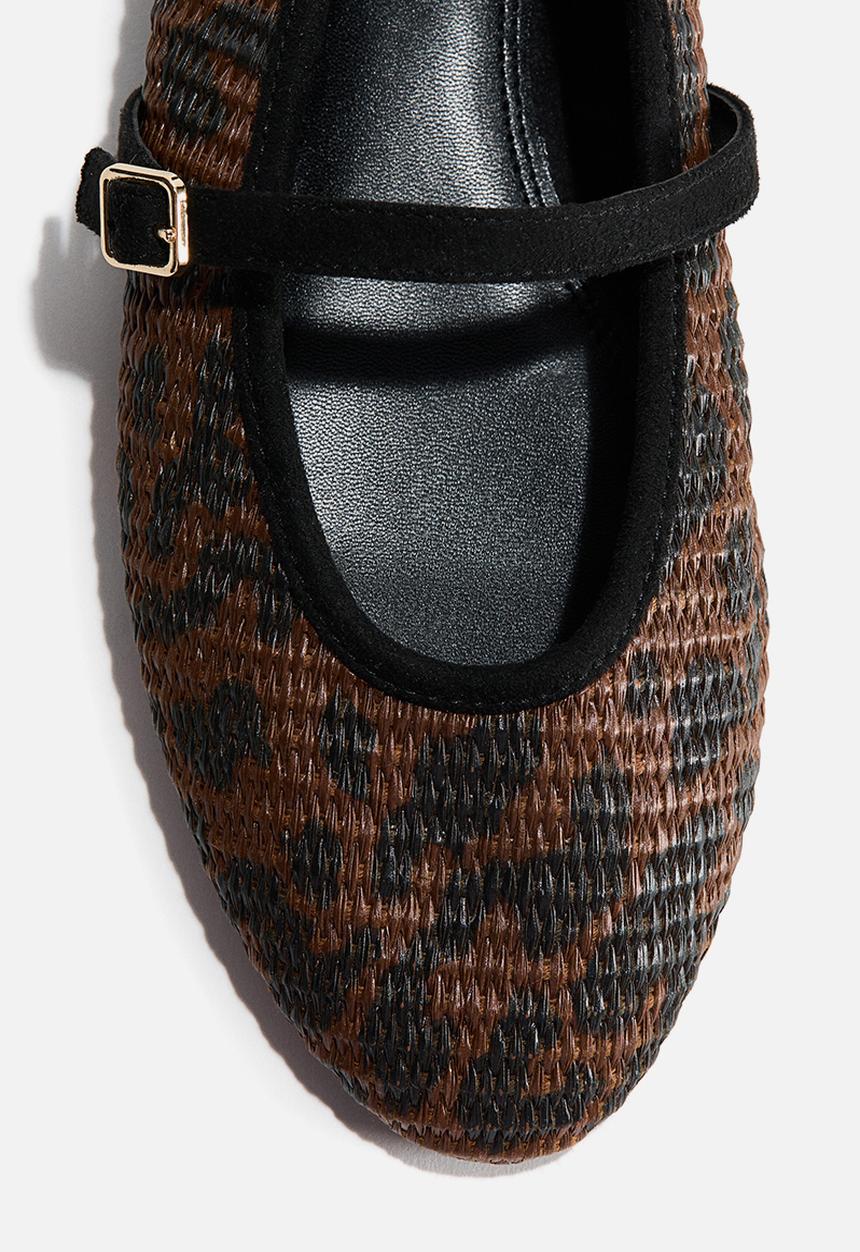 H&M - Straw mary janes - dark brown/leopard print