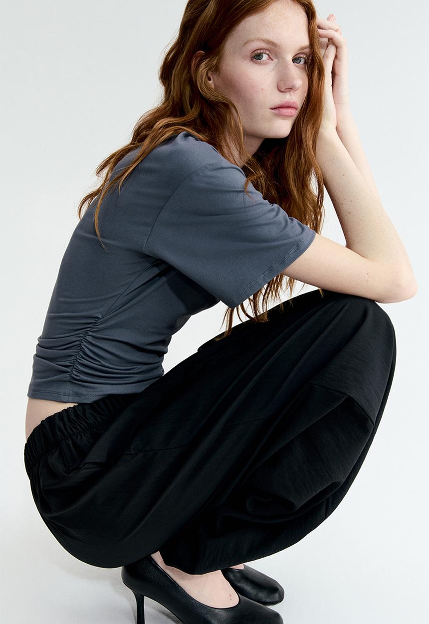 H&M - Ruched t-shirt - grey