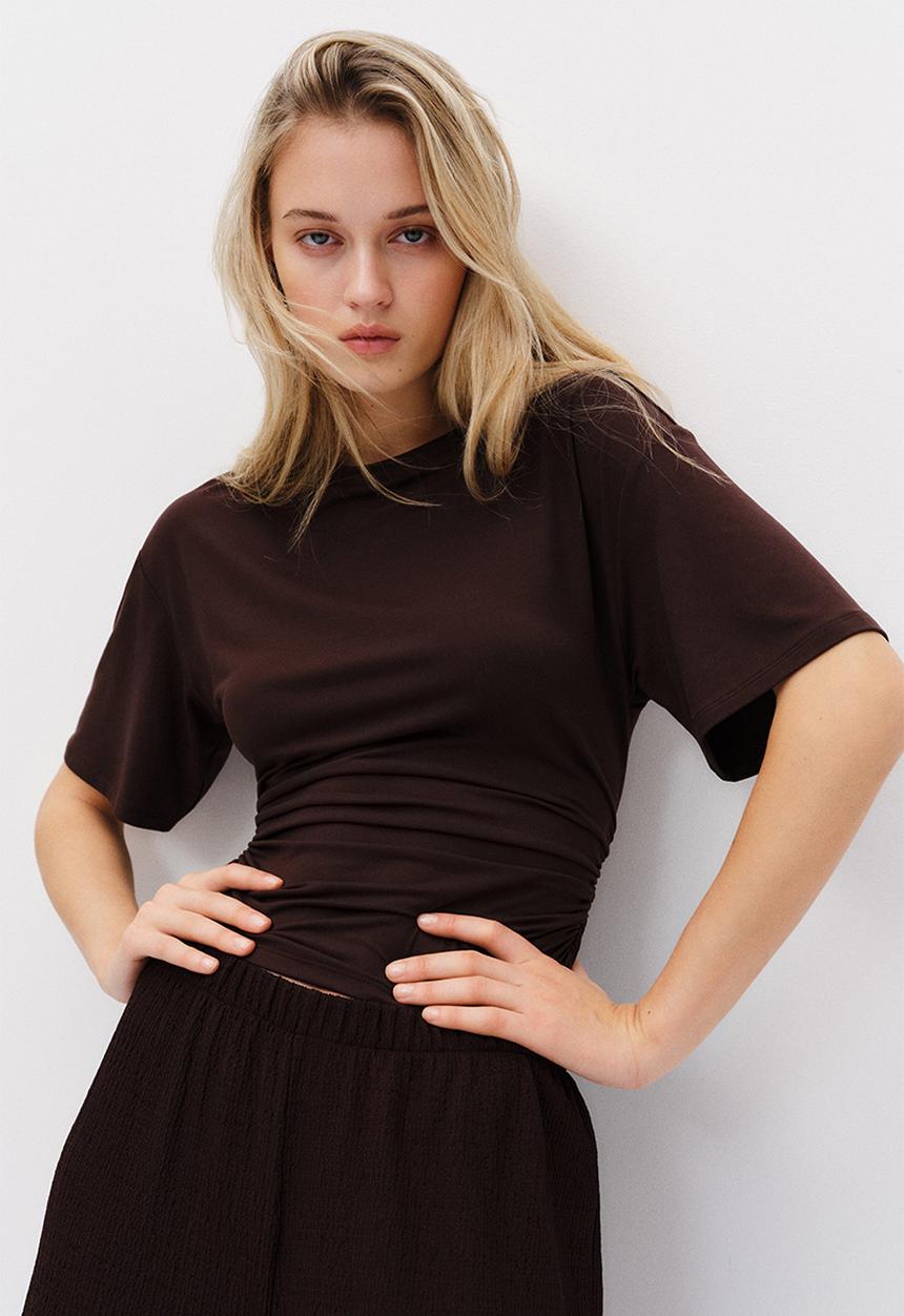 H&M - Ruched t-shirt - dark brown