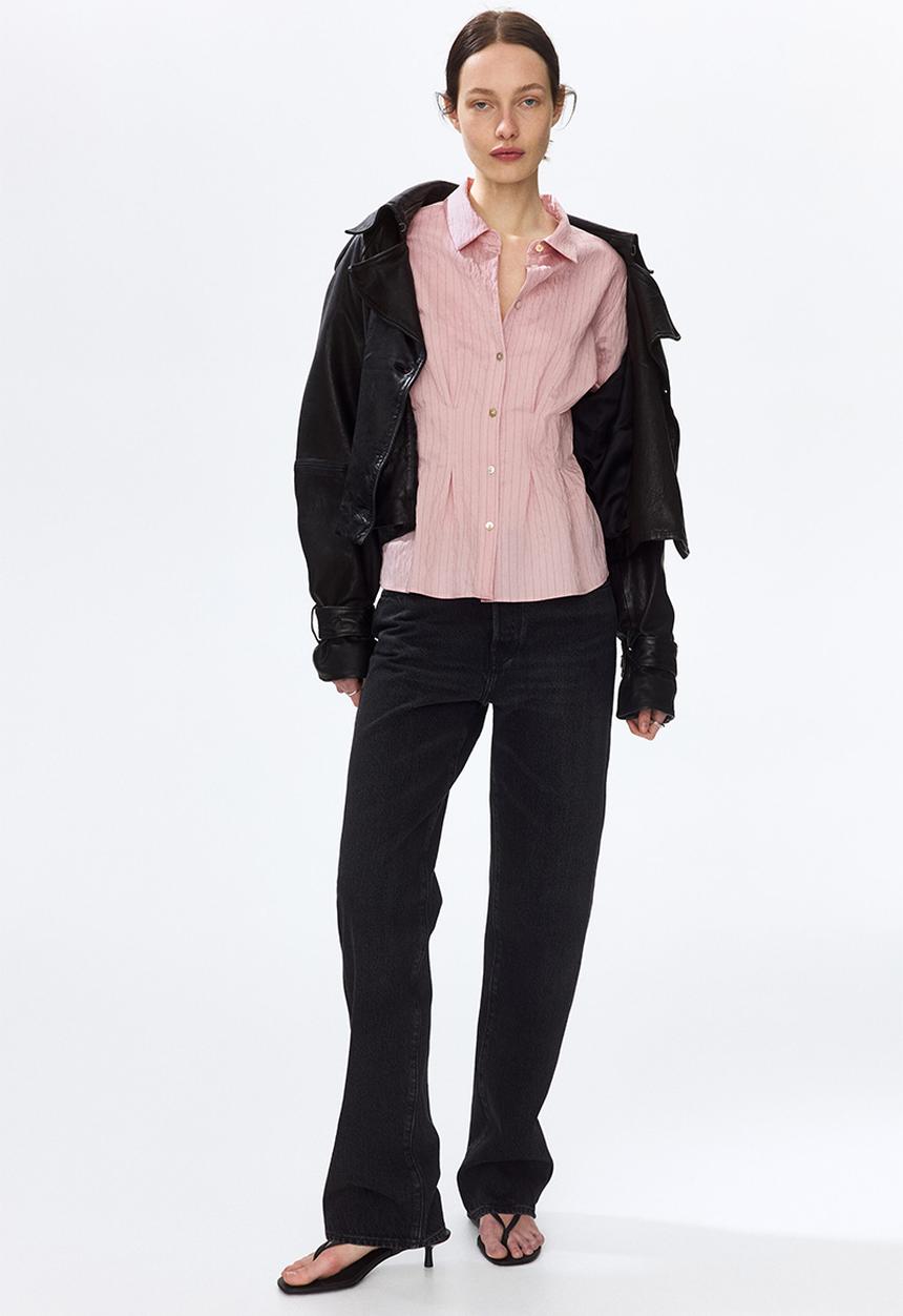 H&M - Waisted shirt - dusty pink/striped