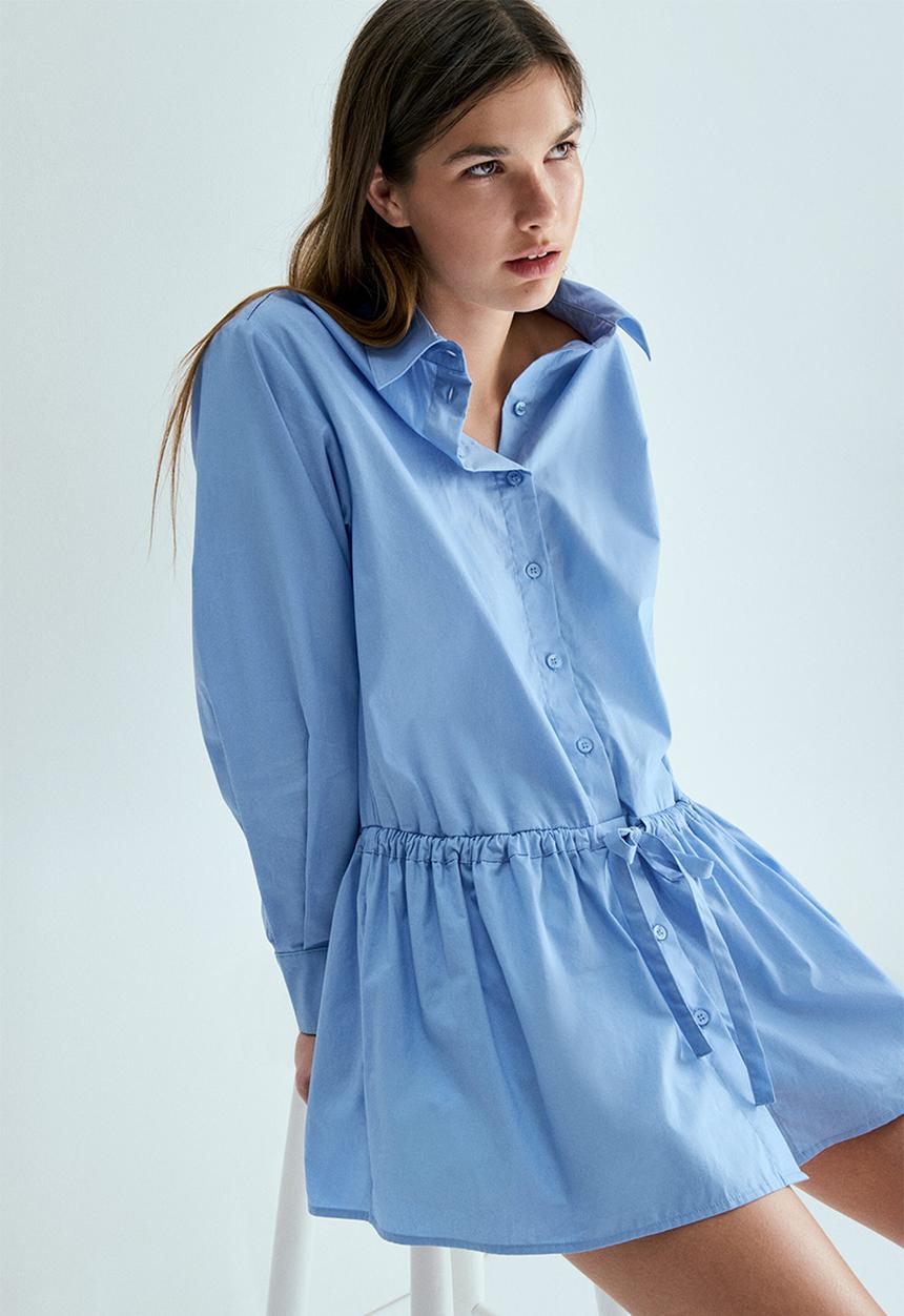 H&M - Drawstring-detail poplin shirt dress - light blue