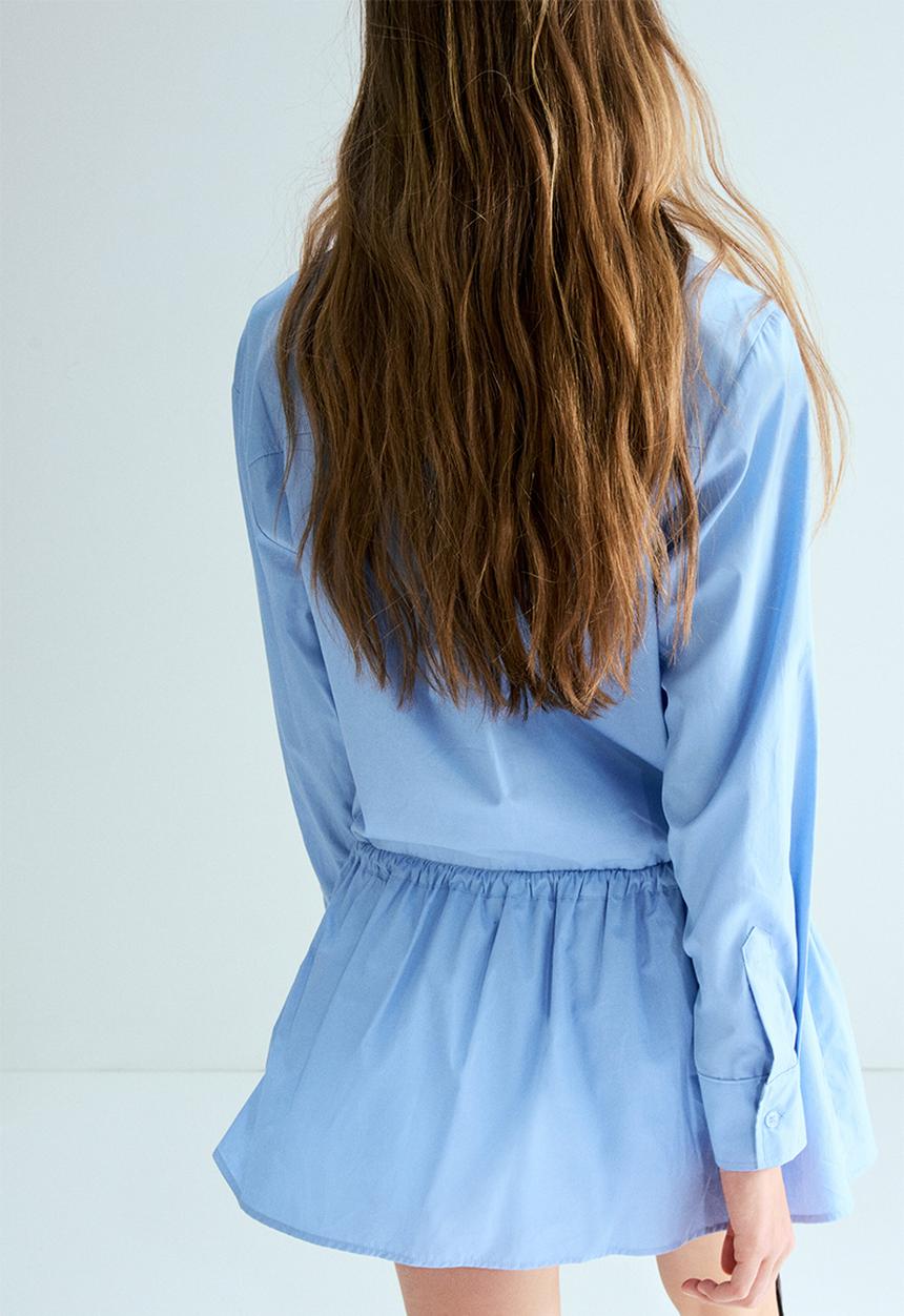 H&M - Drawstring-detail poplin shirt dress - light blue
