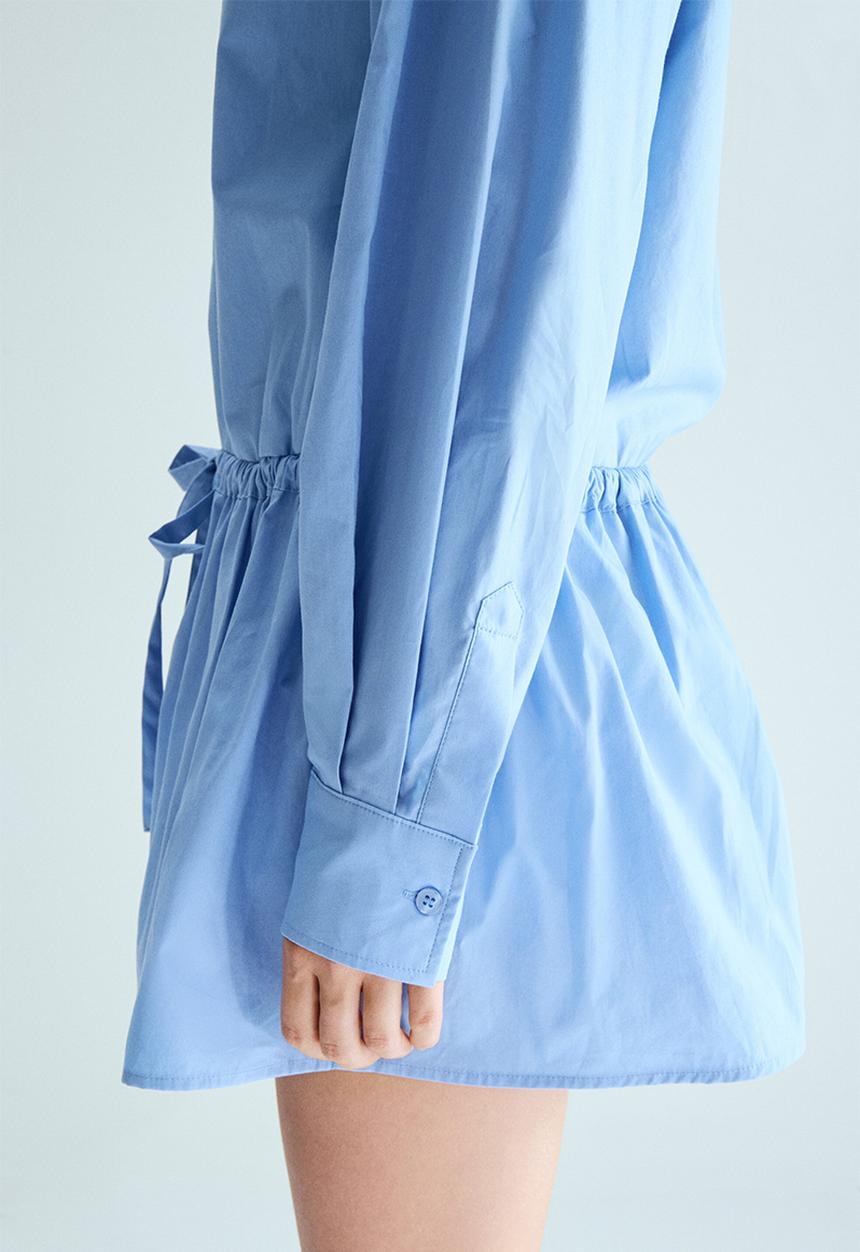 H&M - Drawstring-detail poplin shirt dress - light blue