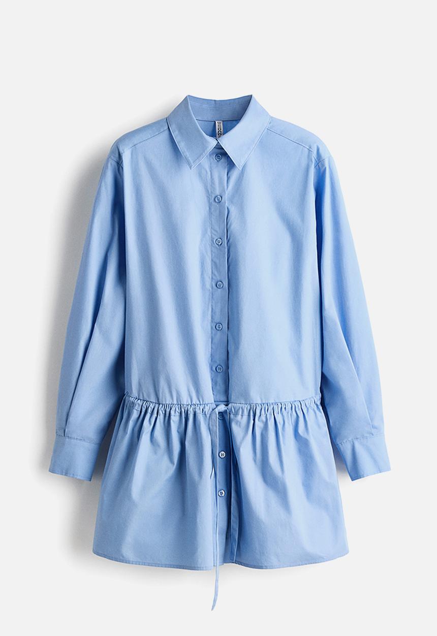 H&M - Drawstring-detail poplin shirt dress - light blue