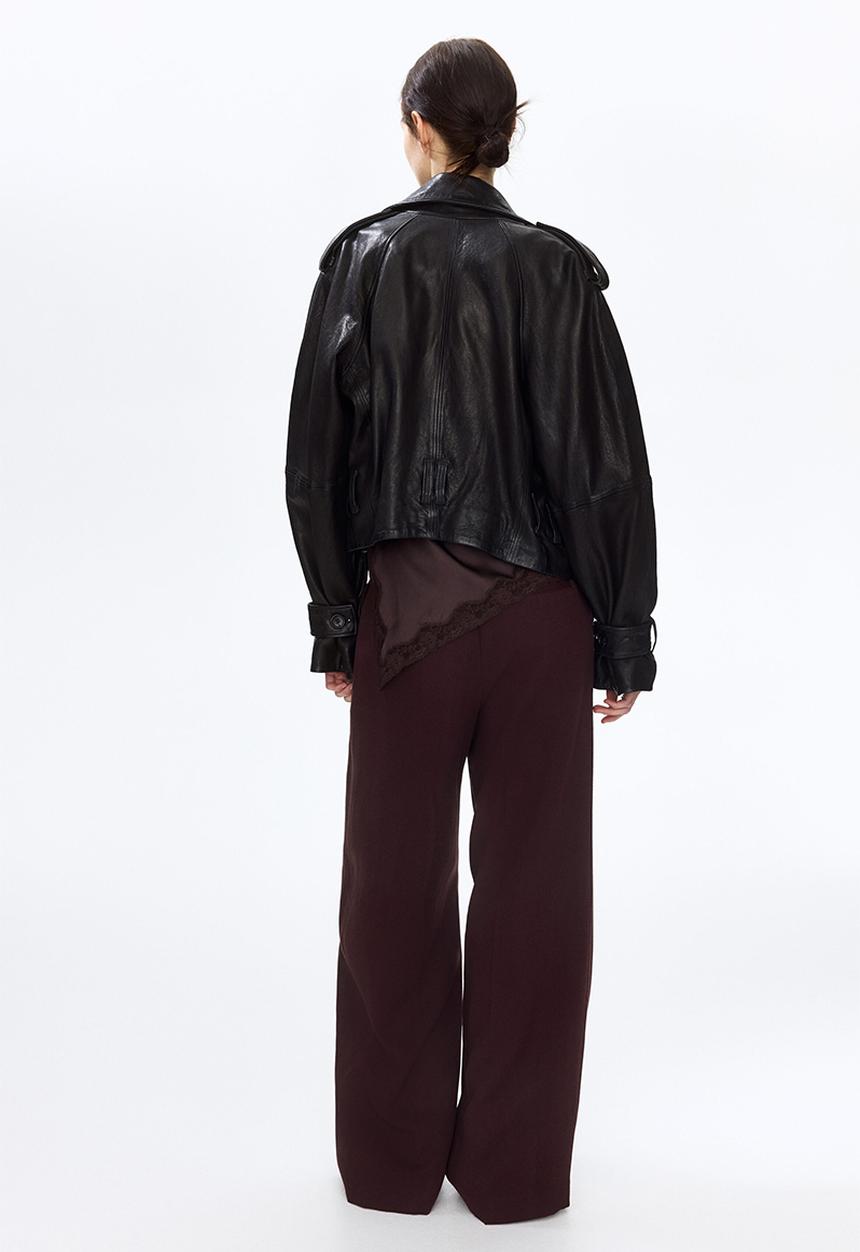 H&M - Wide linen-blend trousers - burgundy