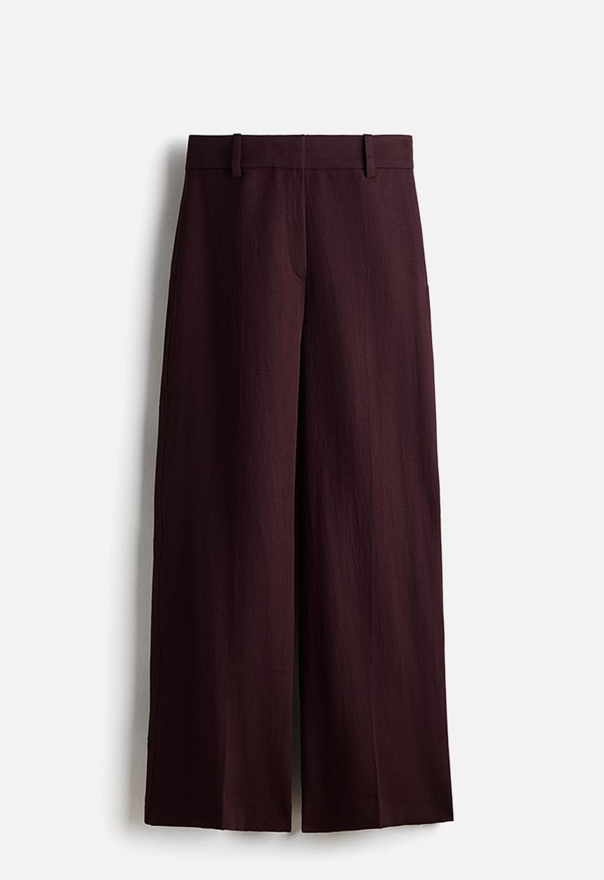 H&M - Wide linen-blend trousers - burgundy