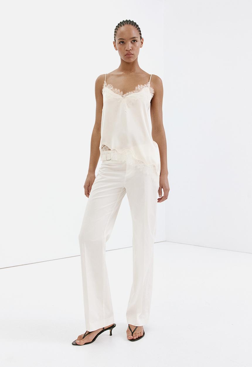 MANGO - Asymmetric lace camisole top - light beige